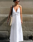 Elegant White Deep V-Neck Dress for Women