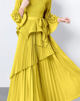 European Style Tie Waist Flare Sleeve Top Set