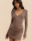 Elegant V-Neck Long Sleeve Bodycon Dress