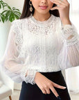 Elegant Solid Color Long Sleeve Puff Sleeve Top