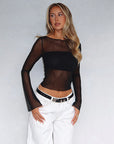 Sheer Long Sleeve Cropped Top for Women