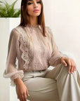 Elegant Solid Color Long Sleeve Puff Sleeve Top