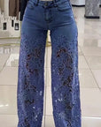 High Waist Lace Inset Straight Leg Jeans