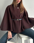 Elegant Winter Women's Cape Coat with Waist Tie