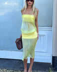 French Color Block Strapless Midi Dress