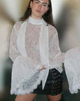 French Style Lace Blouse with Ruffled Sleeves