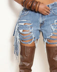 High-Waisted Distressed Denim Shorts for Women