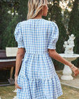 Retro V-Neck Puff Sleeve A-Line Dress