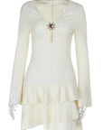 New Women's Hollow Layered Dress with Metal Buckle