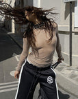 Round Neck Long Sleeve Top with Rhinestones