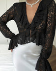 Stylish Lace V-Neck Long Sleeve Cardigan