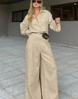 Spring Casual Khaki Cotton Linen Set for Women