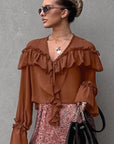 Chic Women's Flare Sleeve Chiffon Top