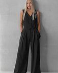 Spring Pink Sleeveless Vest and Wide Leg Pants Set