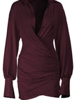 Sexy Deep V Neck Pleated Bodycon Dress