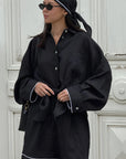 Casual Spring Autumn Women's Set with Loose Shirt and Shorts