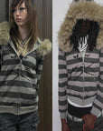 Vintage Striped Hooded Coat for Fall and Winter
