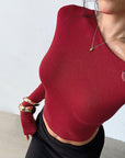 Retro Burgundy Rose Off-Shoulder T-Shirt for Women