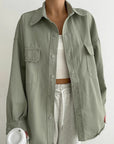 Autumn Casual Green Lapel Jacket for Women