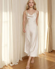 New Women's Satin Maxi Dress with Spaghetti Straps