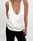 Casual Satin Deep V Neck Tank Top for Women