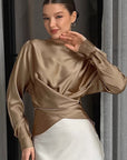 French Design Satin Round Neck Top for Women