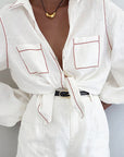 Color Block Cotton Long Sleeve Top and Shorts Set