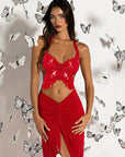 Butterfly Print V-Neck Crop Top