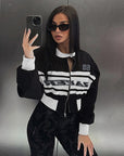 Trendy Color Block Long Sleeve Stand Collar Jacket