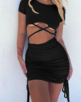 Summer Casual Short Sleeve Dress with Tie
