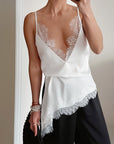 Elegant White V-Neck Lace Satin Camisole