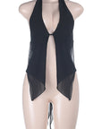 Backless Sheer Mesh Halter Top for Women