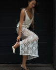Summer Sequined Lace Midi Skirt with Slit