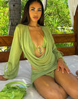 New Women's Hollow Crop Top with Long Sleeves and Skirt Set