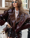 Retro Burgundy Leather Jacket for Casual Style