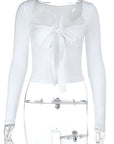 Sexy Bowknot Lace Long Sleeve Top