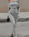 Gray Modal Bodycon Dress with Off Shoulder Neck