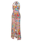 Colorful Summer Dress with Halter Neck