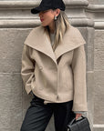 Chic Khaki Wool Blend Double-Breasted Coat