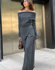 Off Shoulder Knit Set with Long Pants