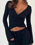 Y2K Style Spring Women's V-Neck Long Sleeve Set