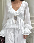 Elegant V-Neck Long Sleeve Blouse with Ruffles