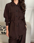 Chic Long Sleeve Lapel Waist-Defining Set