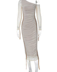 Spring New Women's Long Sleeve Mesh Shoulder Dress