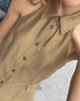 Casual Khaki Lapel Vest for Women