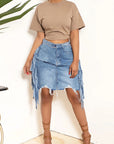 Fashionable Distressed Denim Skirt for Women