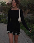 Elegant Ruffled Hem Long Sleeve Knit Dress
