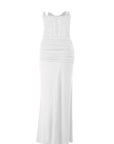 Elegant Strapless Long Dress with Waist Tie