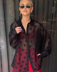 Chic Black Heart Print Long Sleeve Shirt for Women