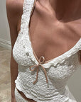 Summer Sexy Lace Tank Top with Color Block Trim